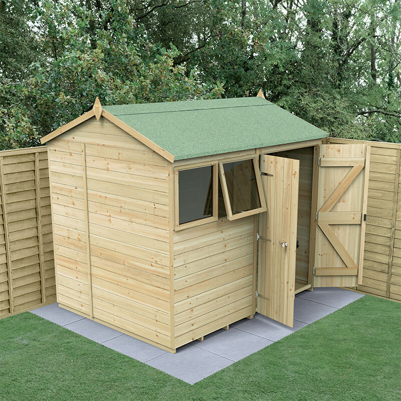 8' x 6' Forest Timberdale 25yr Guarantee Tongue & Groove Pressure Treated Double Door Reverse Apex Shed (2.46m x 2.03m) online kaufen