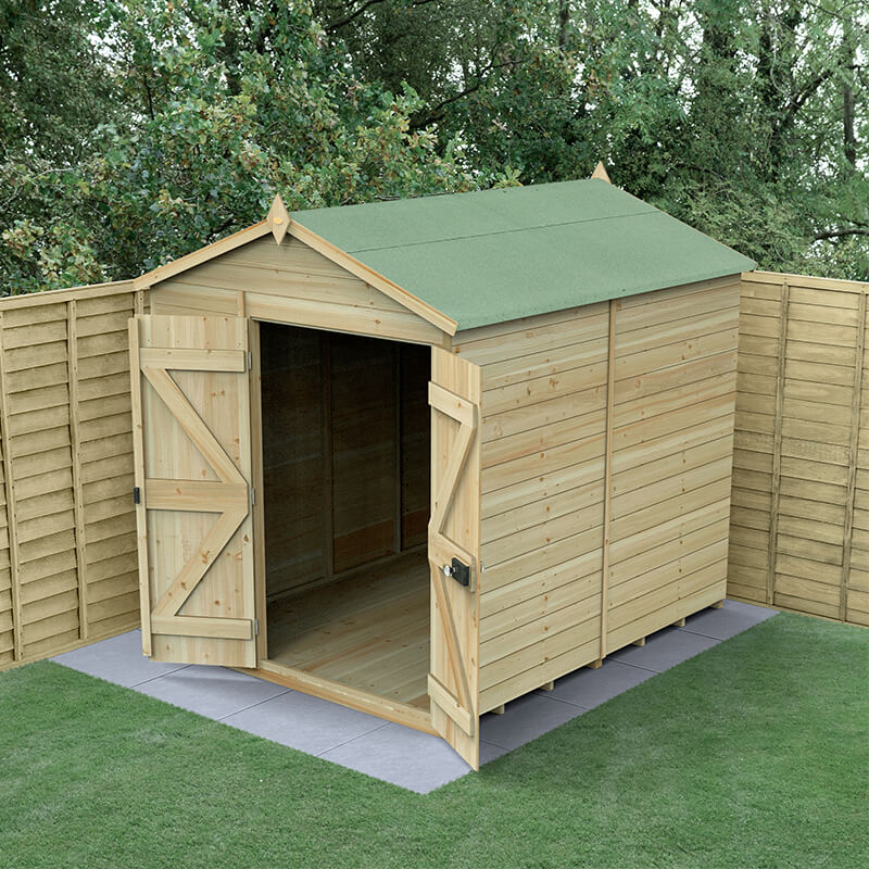 8' x 6' Forest Timberdale 25yr Guarantee Tongue & Groove Pressure Treated Windowless Double Door Apex Shed (2.46m x 2.03m) online kaufen