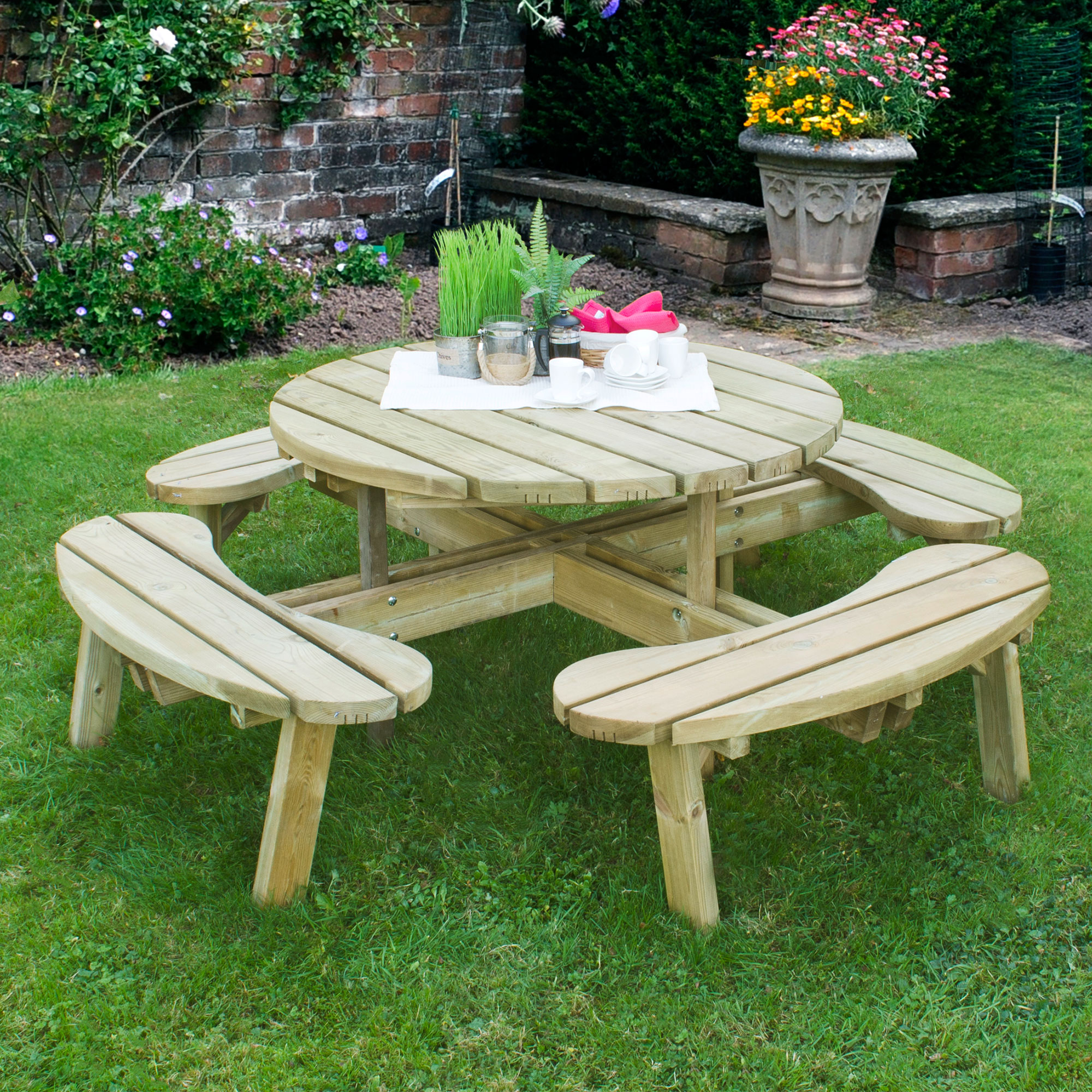 Forest Circular Wooden Garden Picnic Table 6'x6' (2x2m) online kaufen