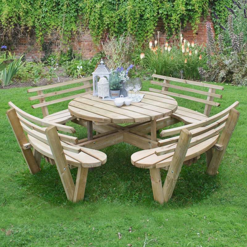 Forest Circular Wooden Garden Picnic Table with Seat Backs 8'x8' (2.4x2.4m) online kaufen
