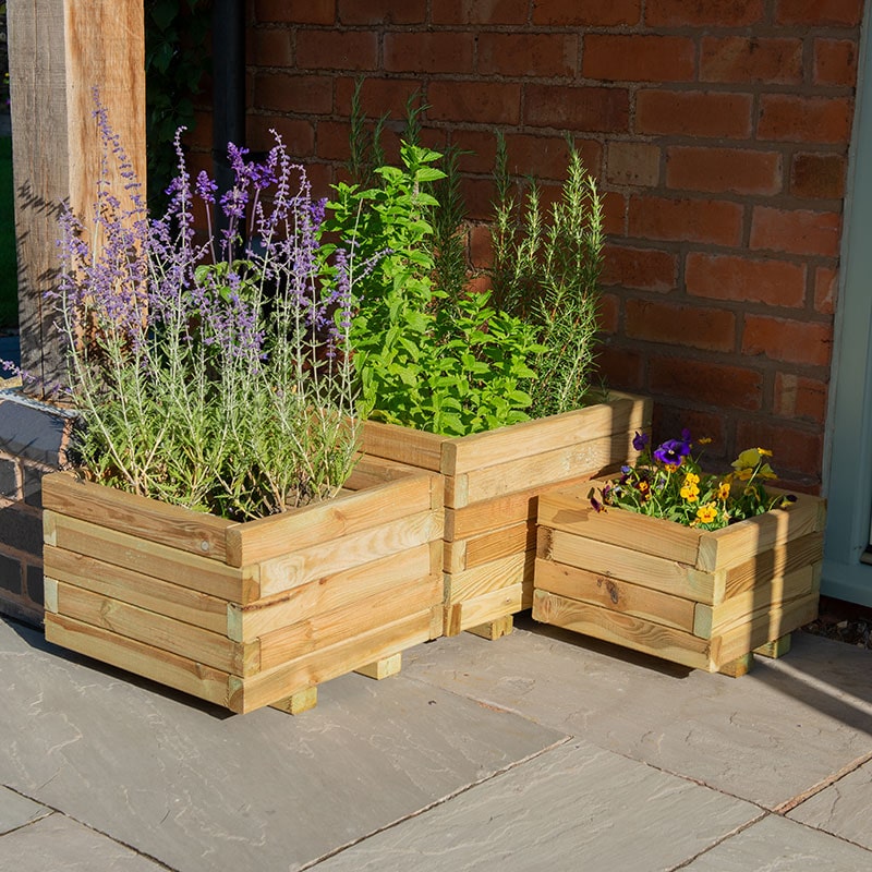 Forest Kendal Square Wooden Garden Planter 1'8x1'8 (0.5x0.5m) - Set of 3 online kaufen