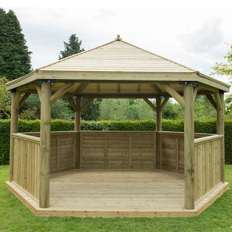Large Wooden Gazebo with Roof and Deck Floor - 15x13 Hexagonal Gazebo (4.7x4m) - Seats up to 19 people online kaufen