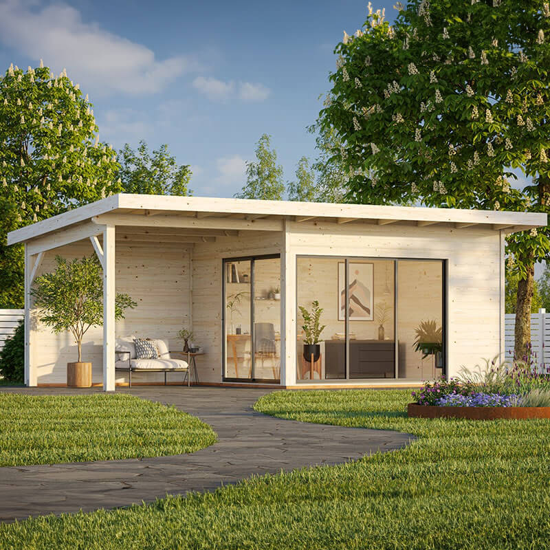 Palmako Andrea 3.9m x 3m Contemporary Log Cabin with Gazebo Sliding Doors (44mm) online kaufen