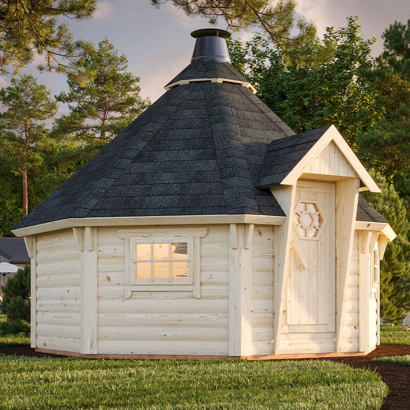 Palmako Eva 3.8m x 3.8m Corner Log Cabin BBQ Hut - Barbecue Hut (44mm) online kaufen