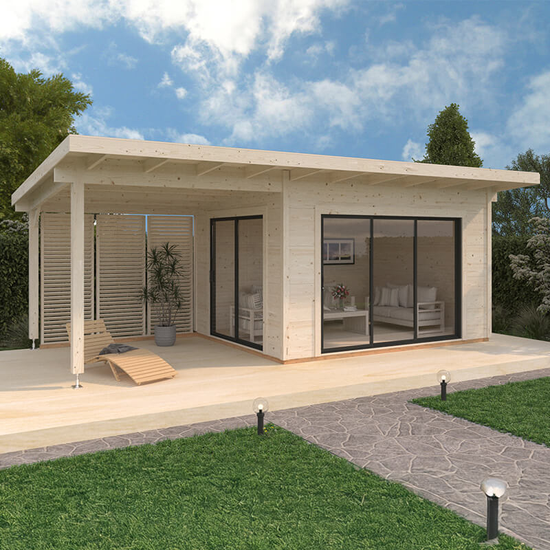 Palmako Grace 4m x 3m Double Glazed Pent Log Cabin with Gazebo Sliding Doors Plus (56mm) online kaufen