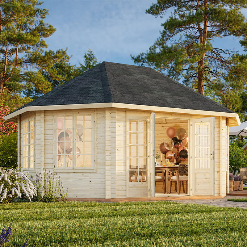 Palmako Hanna 4.2m x 5.7m Corner Log Cabin Summer House (44mm) online kaufen