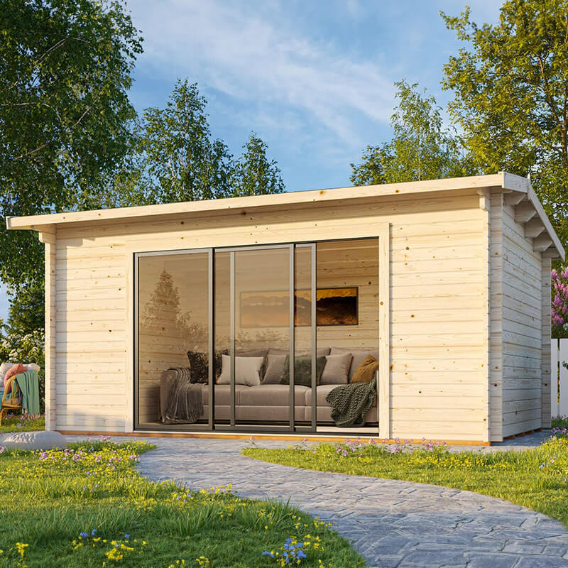 Palmako Ines 4.8m x 3m Log Cabin Garden Office Sliding Doors (44mm) online kaufen