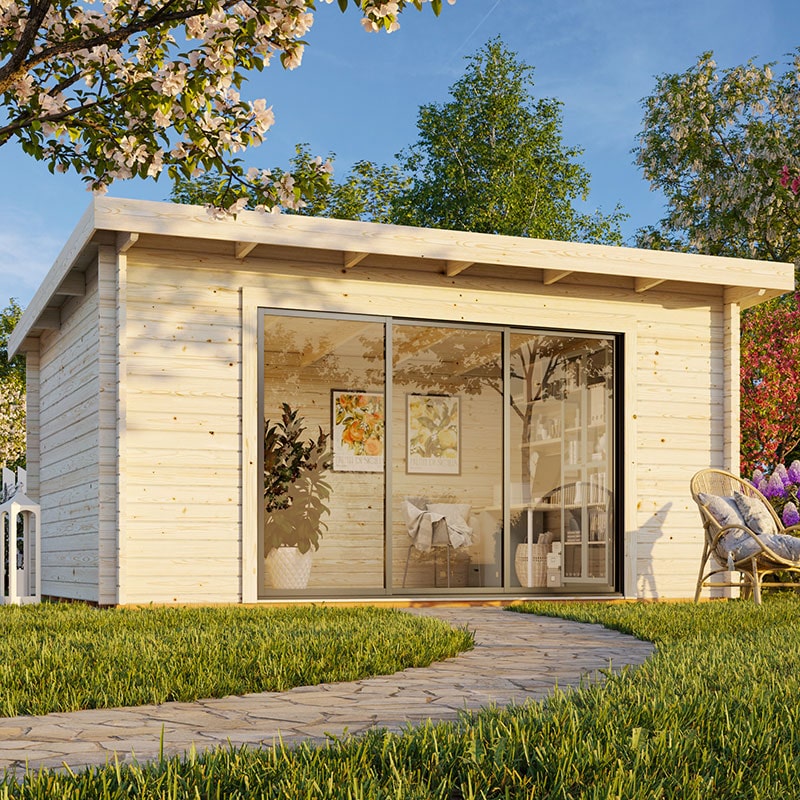 Palmako Lea 4.9m x 4m Double Glazed Log Cabin Garden Office Sliding Doors Plus (44mm) online kaufen