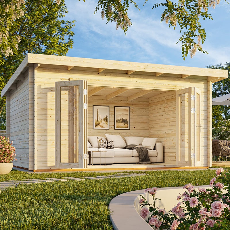 Palmako Lea 5m x 4m Garden Office Log Cabin with Bifold Doors (44mm) online kaufen