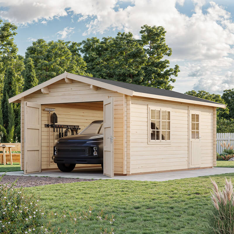 Palmako Roger 3.6m x 5.5m Log Cabin Single Garage (44mm) - Double Doors online kaufen