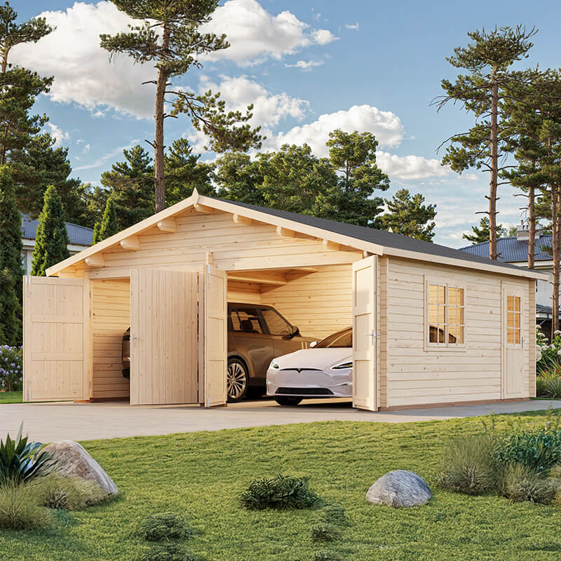 Palmako Roger 5.7m x 5.1m Log Cabin Double Garage (44mm) - Double Doors online kaufen