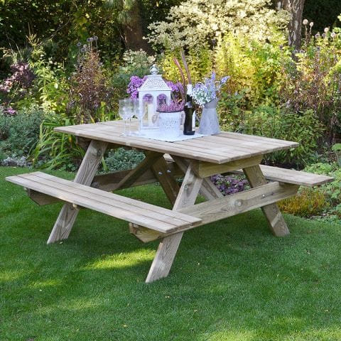 Small Picnic Bench - Forest Small Wooden Rectangular Picnic Table for 6 People 5x5 (1.5x1.5m) online kaufen