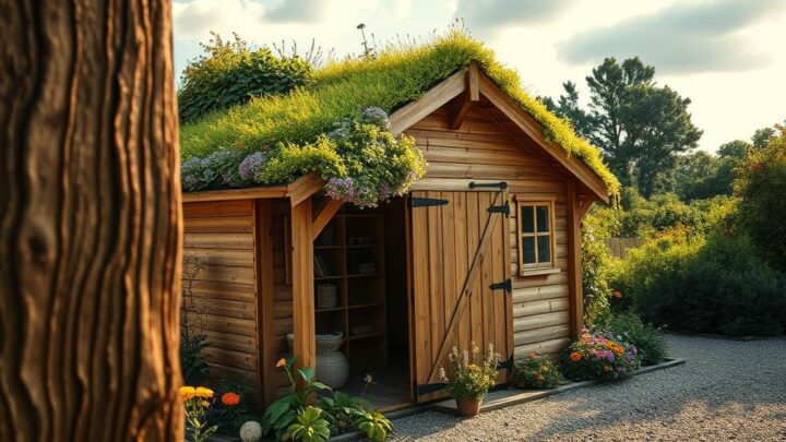 Discover the benefits of a green roof on a wooden garden shed
