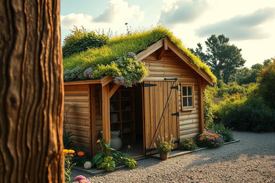 Discover the benefits of a green roof on a wooden garden shed