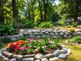 Garden Bed Edging Using Natural Stone, Wood, and Plants