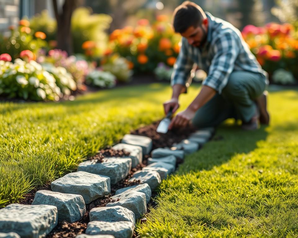 Lawn edging stone installation finishing techniques