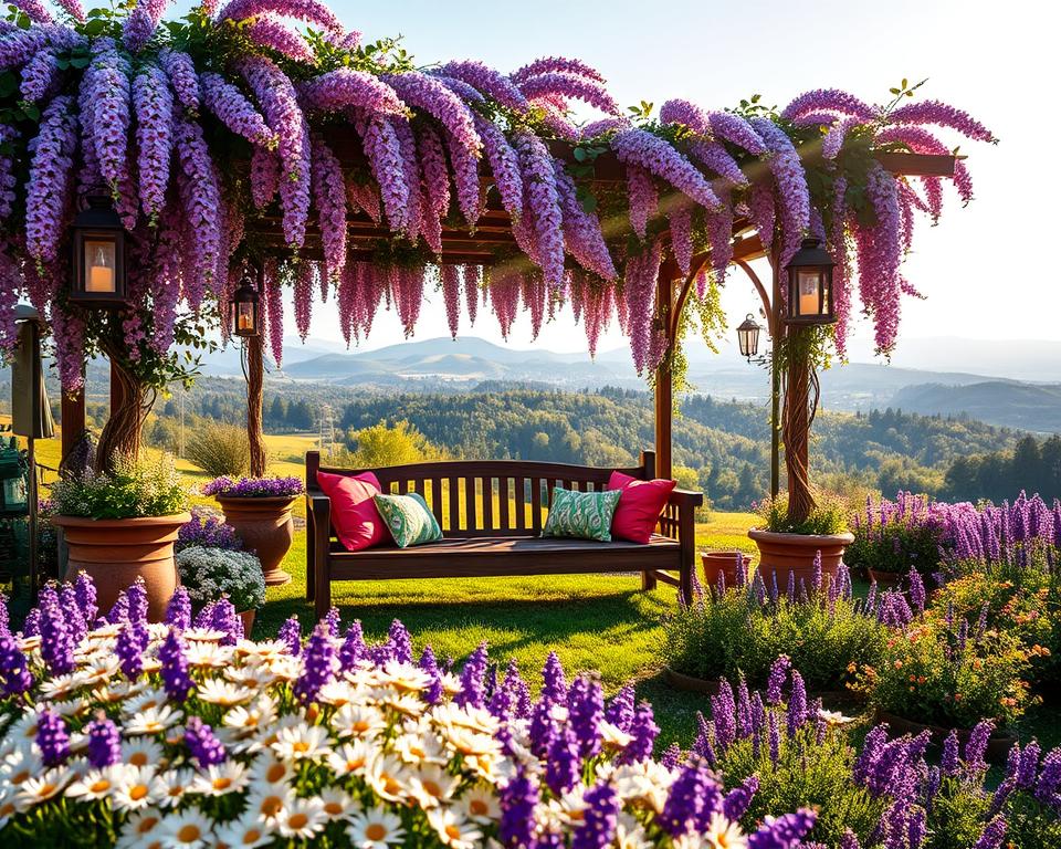 garden seating area with a view